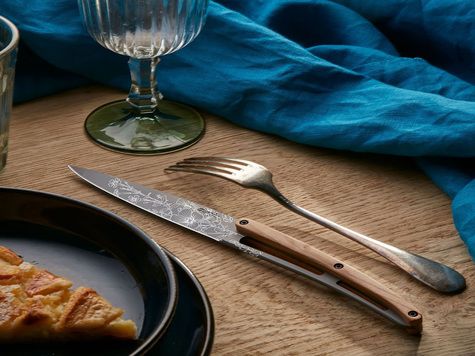 4 Deejo steak knives Prestige, Olive wood / Blossom
